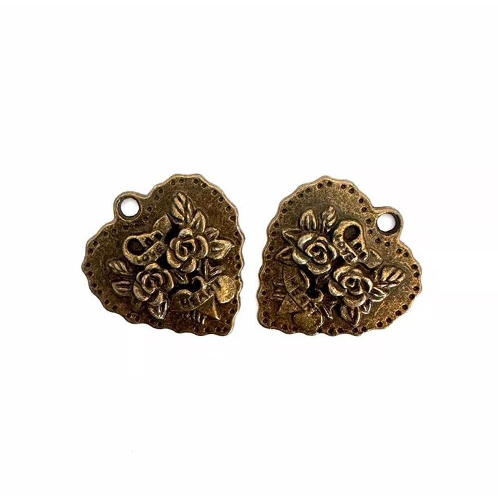 2pcs Beads for Jewelry #21285 Vintage Bronze Heart Pendant - 2 sets left